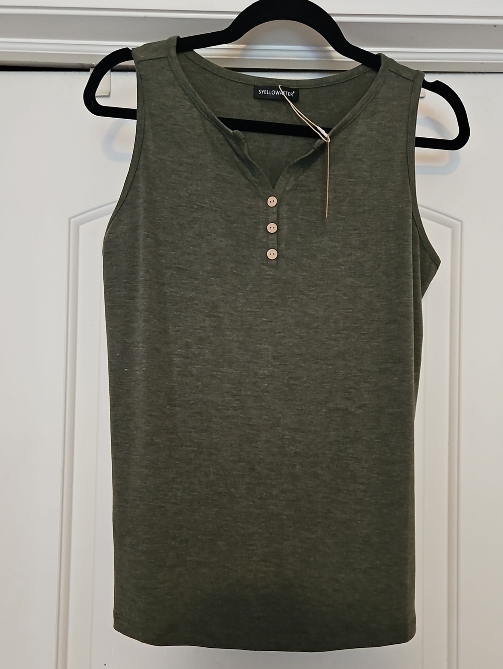Amazon Olive Green Sleeveless Henley Tank Top